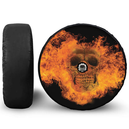 Fire Skull Print Tire Cover With Camera Hole