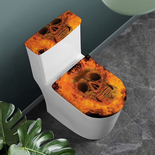 Fire Skull Print Toilet Lid And Tank Cover Set