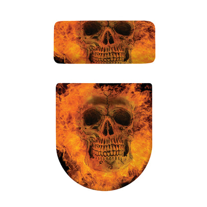 Fire Skull Print Toilet Lid And Tank Cover Set