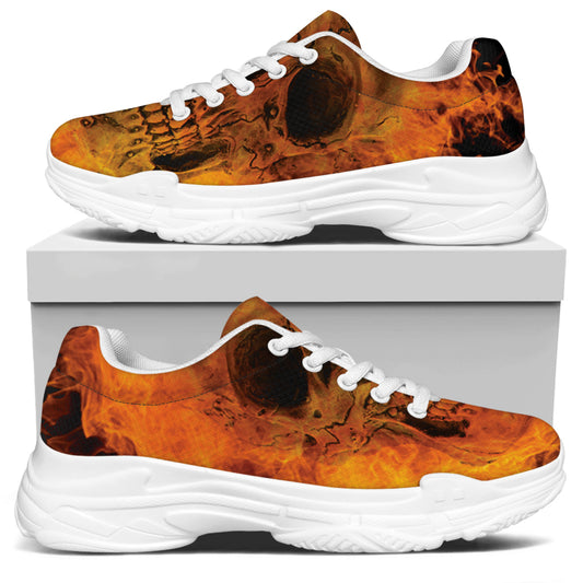 Fire Skull Print White Chunky Shoes