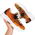 Fire Skull Print White Chunky Shoes