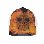 Fire Skull Print White Mesh Trucker Cap