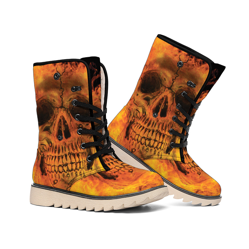 Fire Skull Print Winter Boots