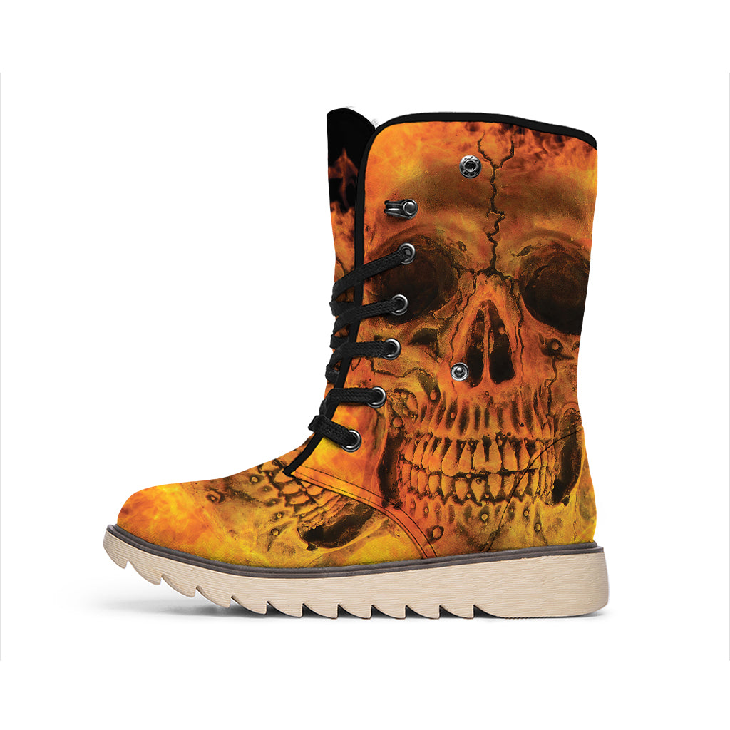 Fire Skull Print Winter Boots