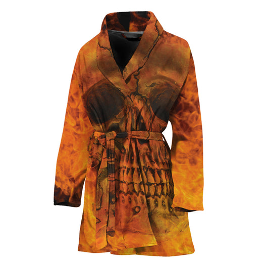 Fire Skull Print Women's Bathrobe