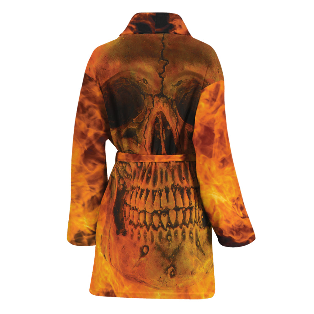 Fire Skull Print Women's Bathrobe