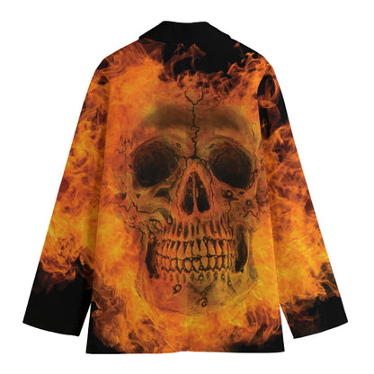 Fire Skull Print Women's Blazer