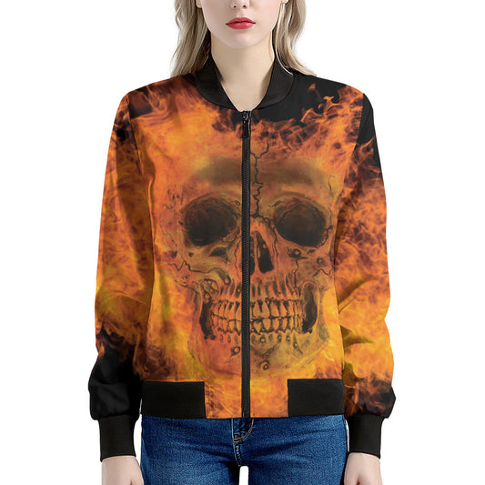 Fire Skull Print Women's Bomber Jacket