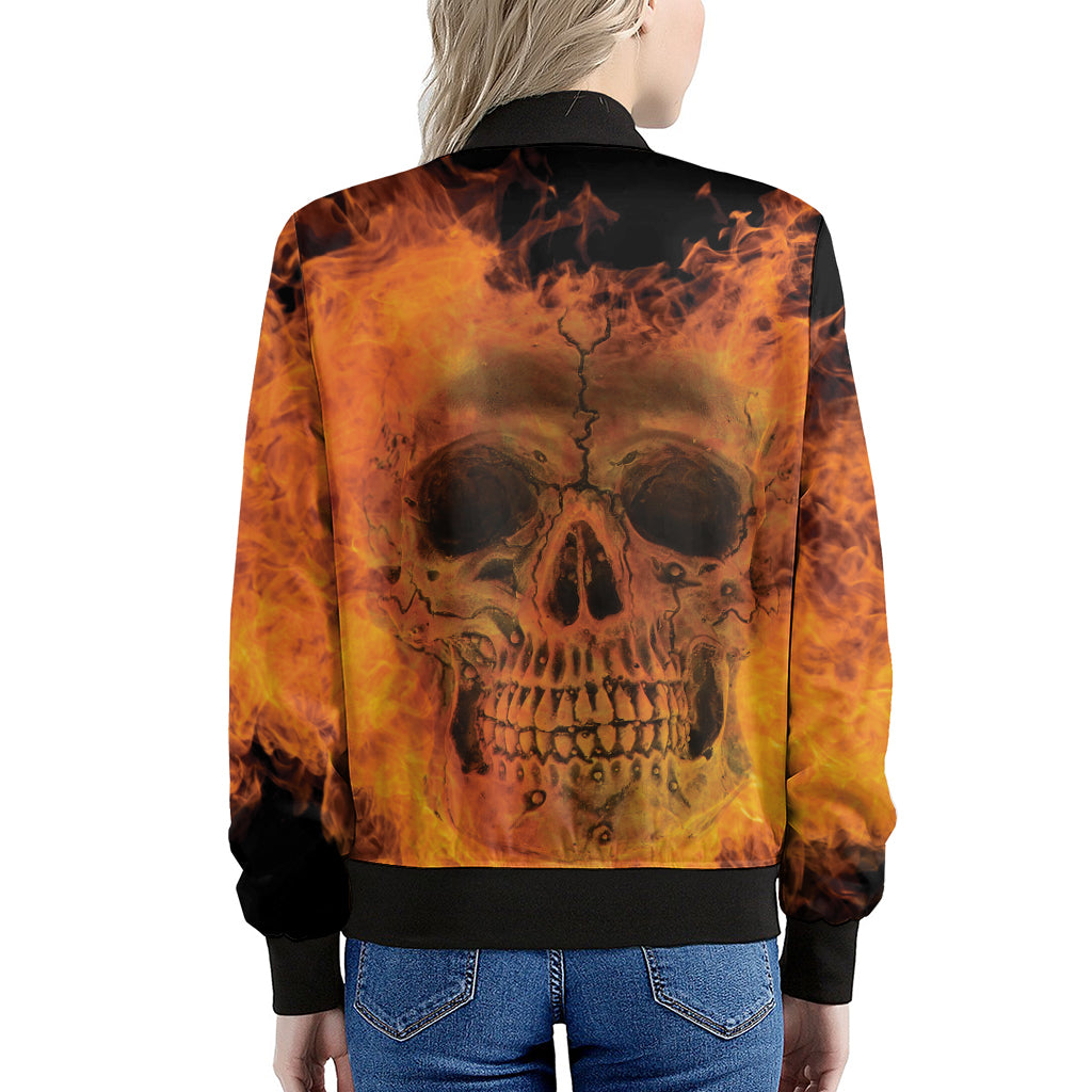 Fire Skull Print Women's Bomber Jacket