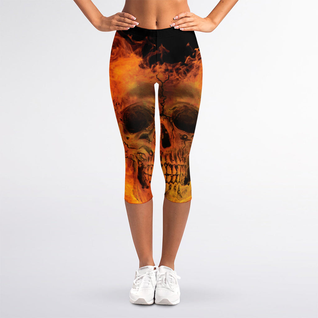 Fire Skull Print Women's Capri Leggings