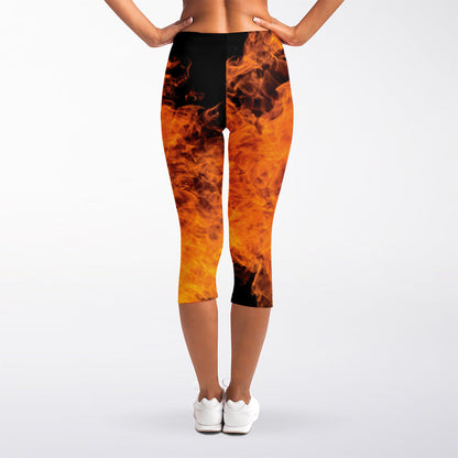 Fire Skull Print Women's Capri Leggings