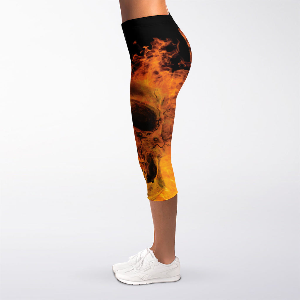 Fire Skull Print Women's Capri Leggings