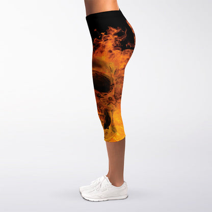 Fire Skull Print Women's Capri Leggings