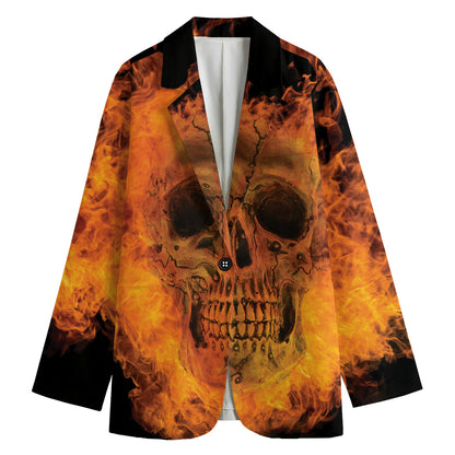 Fire Skull Print Women's Cotton Blazer