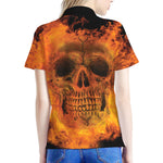 Fire Skull Print Women's Polo Shirt