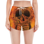 Fire Skull Print Women's Split Running Shorts