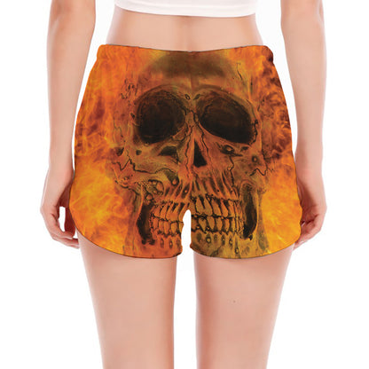 Fire Skull Print Women's Split Running Shorts