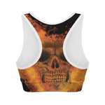 Fire Skull Print Women's Sports Bra