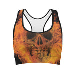 Fire Skull Print Women's Sports Bra