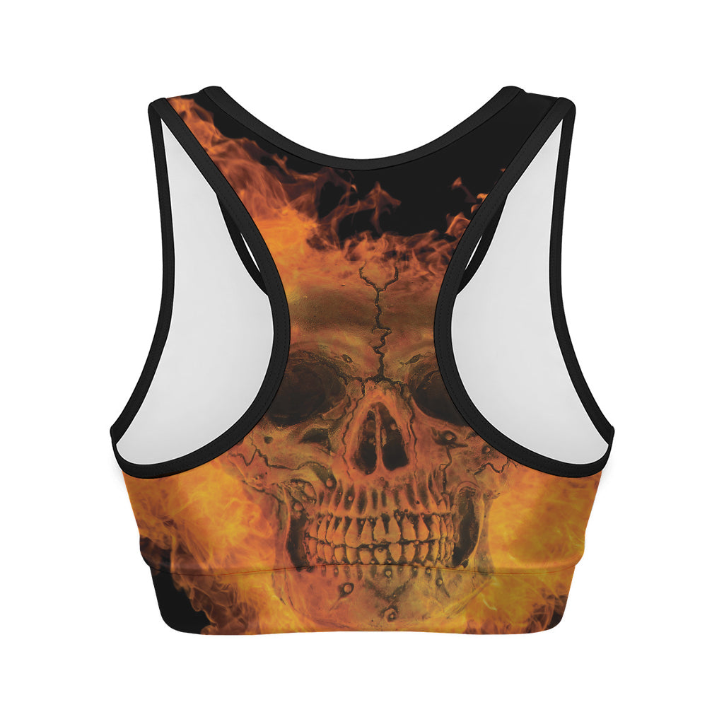 Fire Skull Print Women's Sports Bra