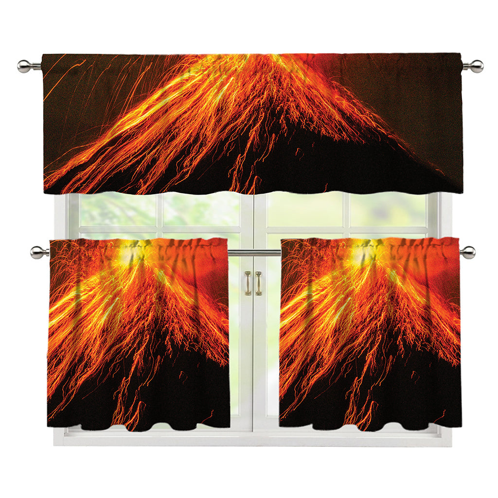 Fire Volcano Print 3 Piece Kitchen Curtains
