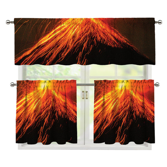 Fire Volcano Print 3 Piece Kitchen Curtains