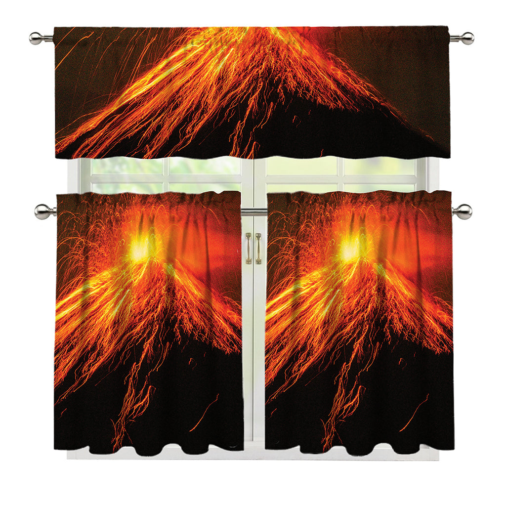 Fire Volcano Print 3 Piece Kitchen Curtains