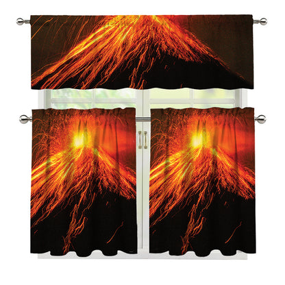 Fire Volcano Print 3 Piece Kitchen Curtains