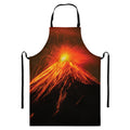 Fire Volcano Print Bib Apron With Pocket