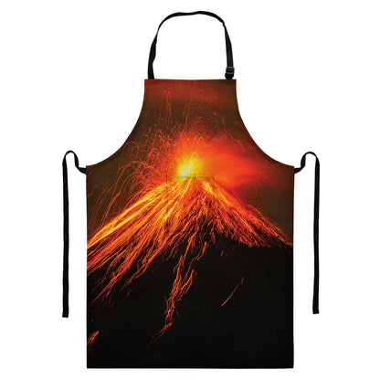 Fire Volcano Print Bib Apron With Pocket