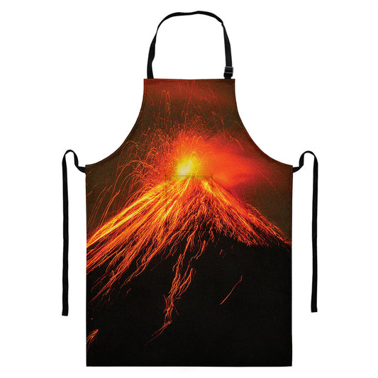 Fire Volcano Print Bib Apron With Pocket