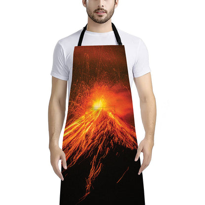 Fire Volcano Print Bib Apron With Pocket
