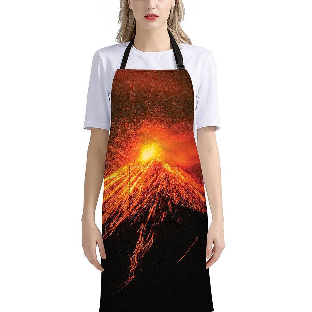 Fire Volcano Print Bib Apron With Pocket