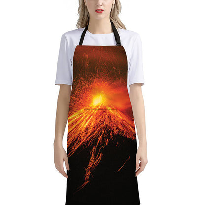 Fire Volcano Print Bib Apron With Pocket