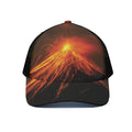 Fire Volcano Print Black Mesh Trucker Hat