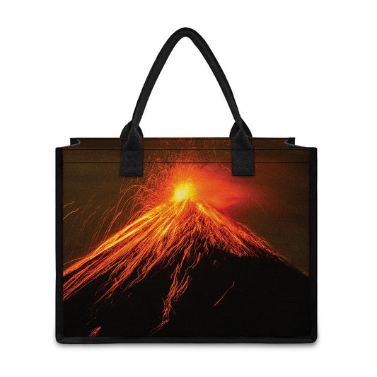 Fire Volcano Print Canvas Tote Bag