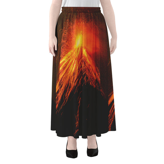 Fire Volcano Print Chiffon Maxi Skirt