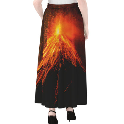 Fire Volcano Print Chiffon Maxi Skirt