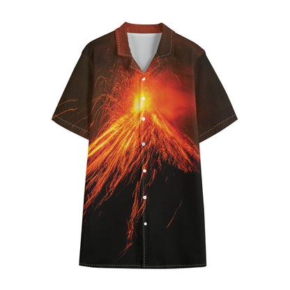 Fire Volcano Print Cotton Hawaiian Shirt