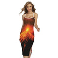 Fire Volcano Print Cross Back Cami Dress