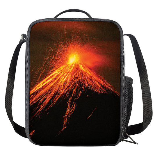 Fire Volcano Print Crossbody Lunch Bag