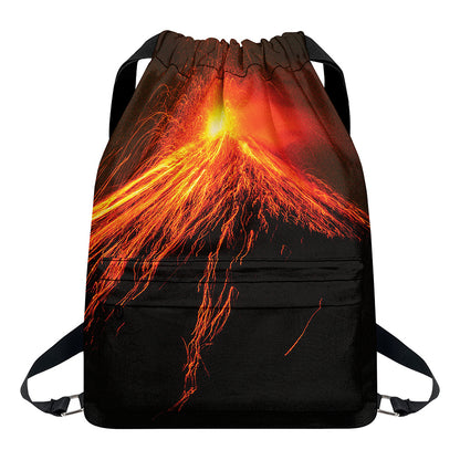 Fire Volcano Print Drawstring Backpack