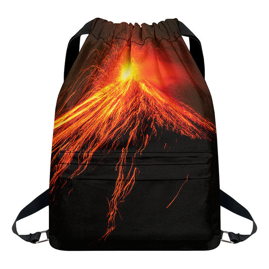 Fire Volcano Print Drawstring Backpack