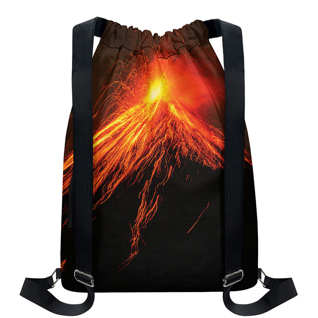 Fire Volcano Print Drawstring Backpack