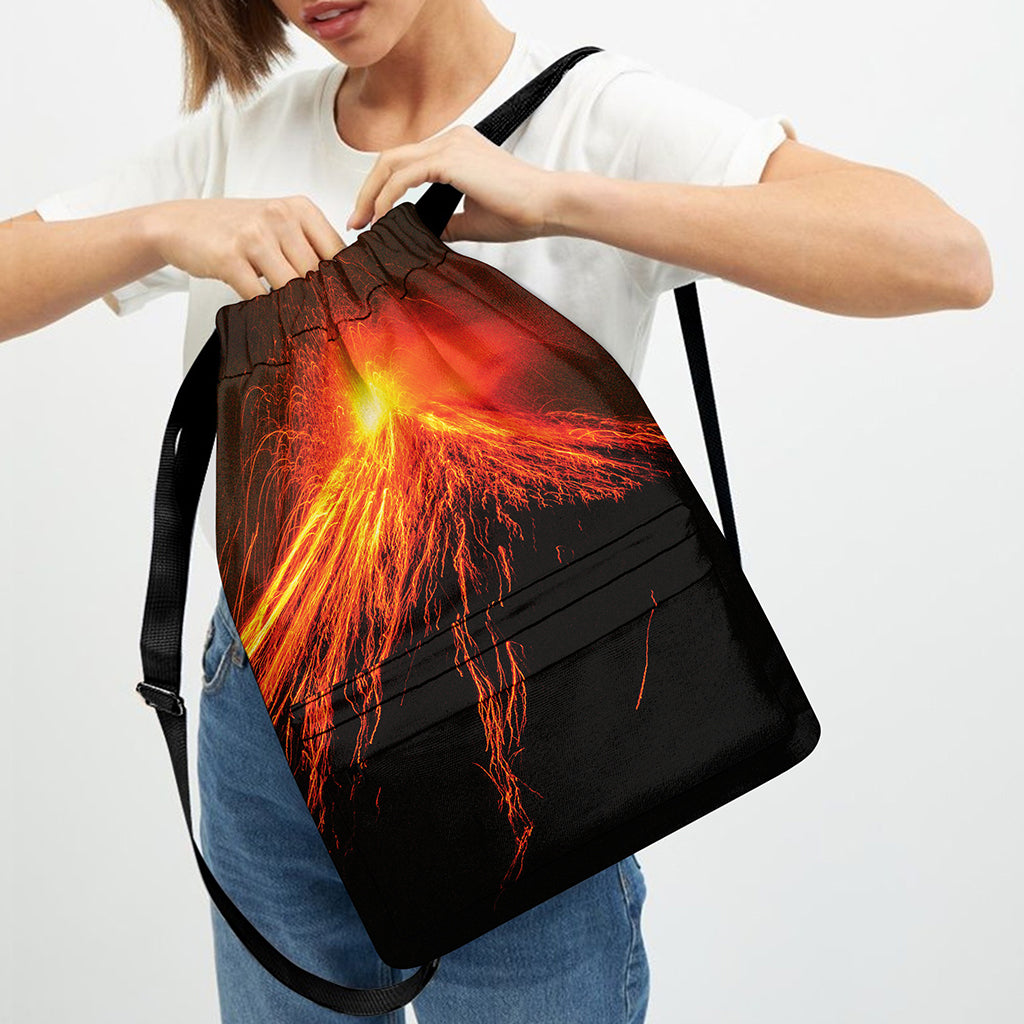 Fire Volcano Print Drawstring Backpack