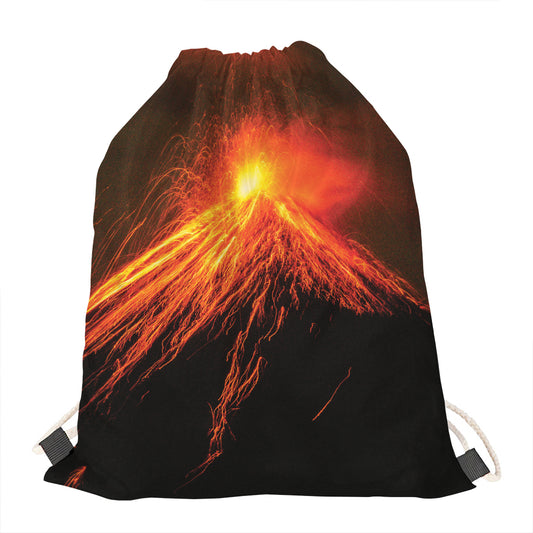 Fire Volcano Print Drawstring Bag