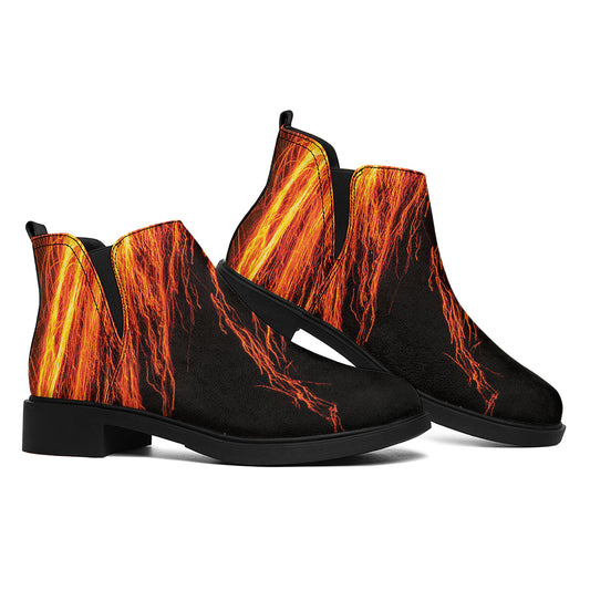 Fire Volcano Print Flat Ankle Boots