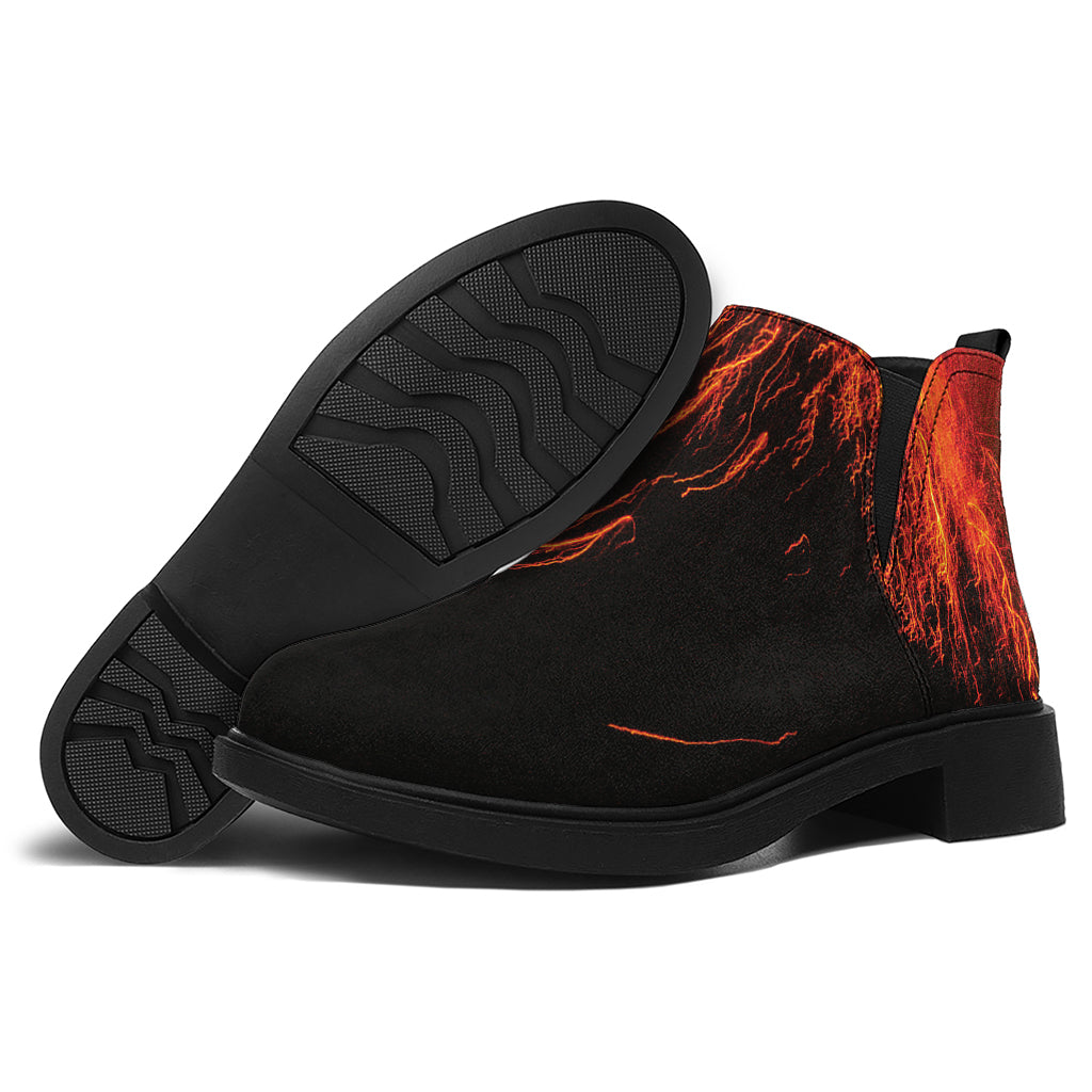 Fire Volcano Print Flat Ankle Boots