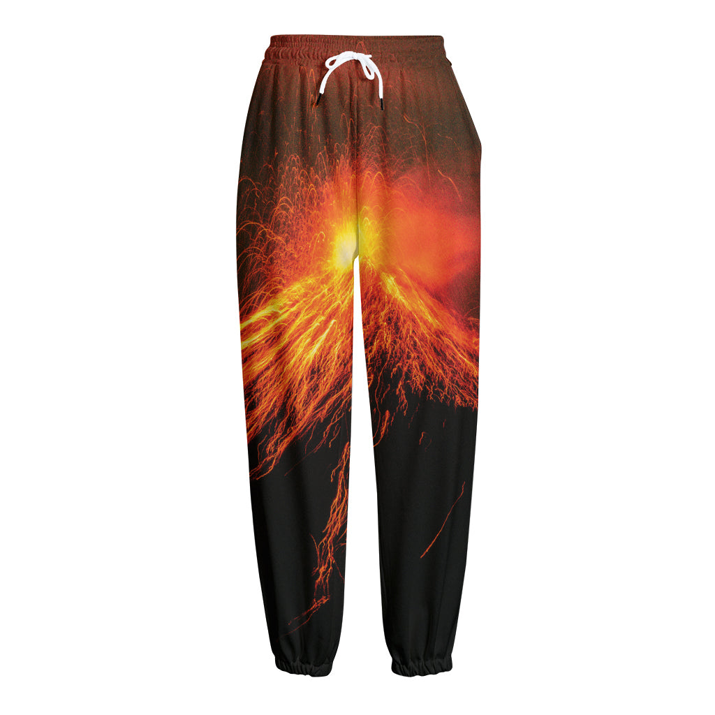 Fire Volcano Print Fleece Lined Knit Pants