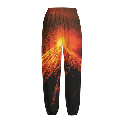 Fire Volcano Print Fleece Lined Knit Pants